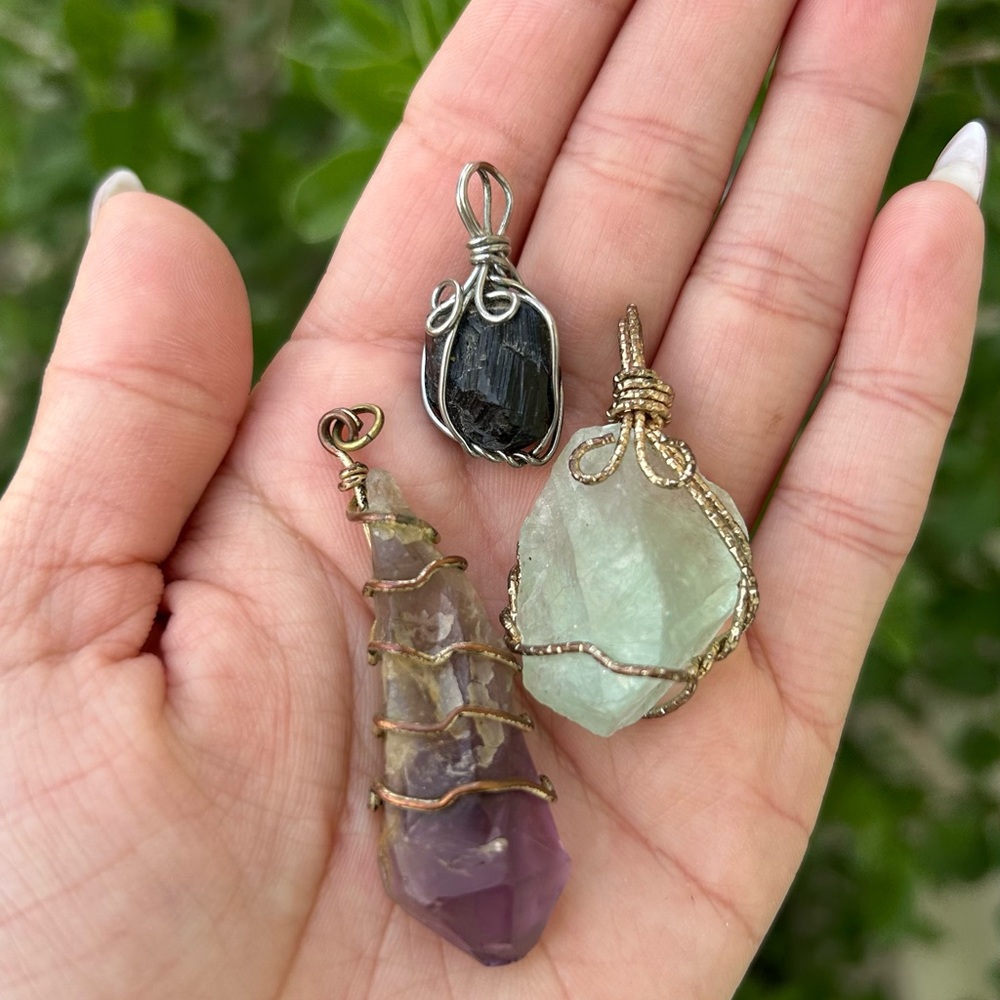Wire-Wrapped Gemstone Pendant Set